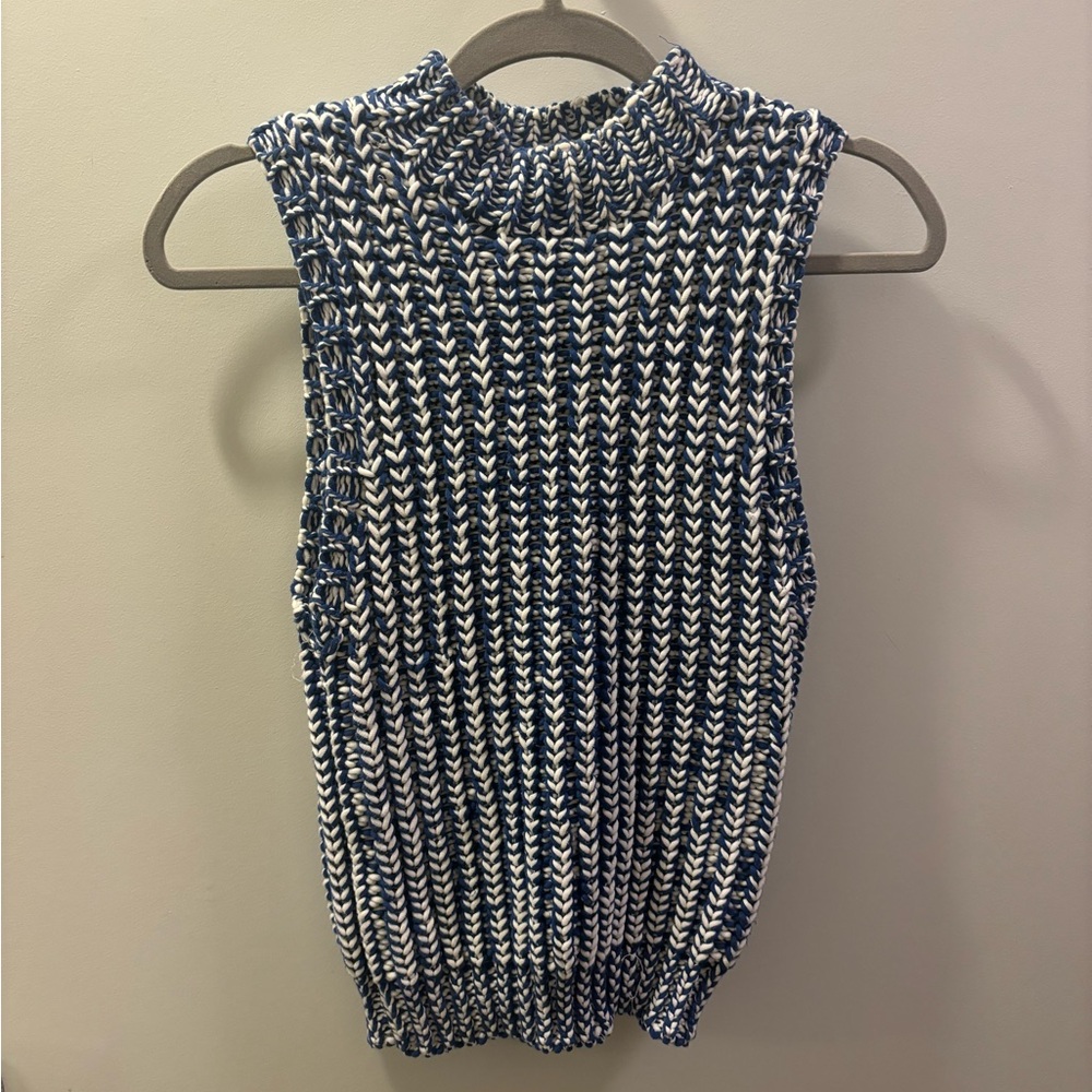 Blue and white knit top
